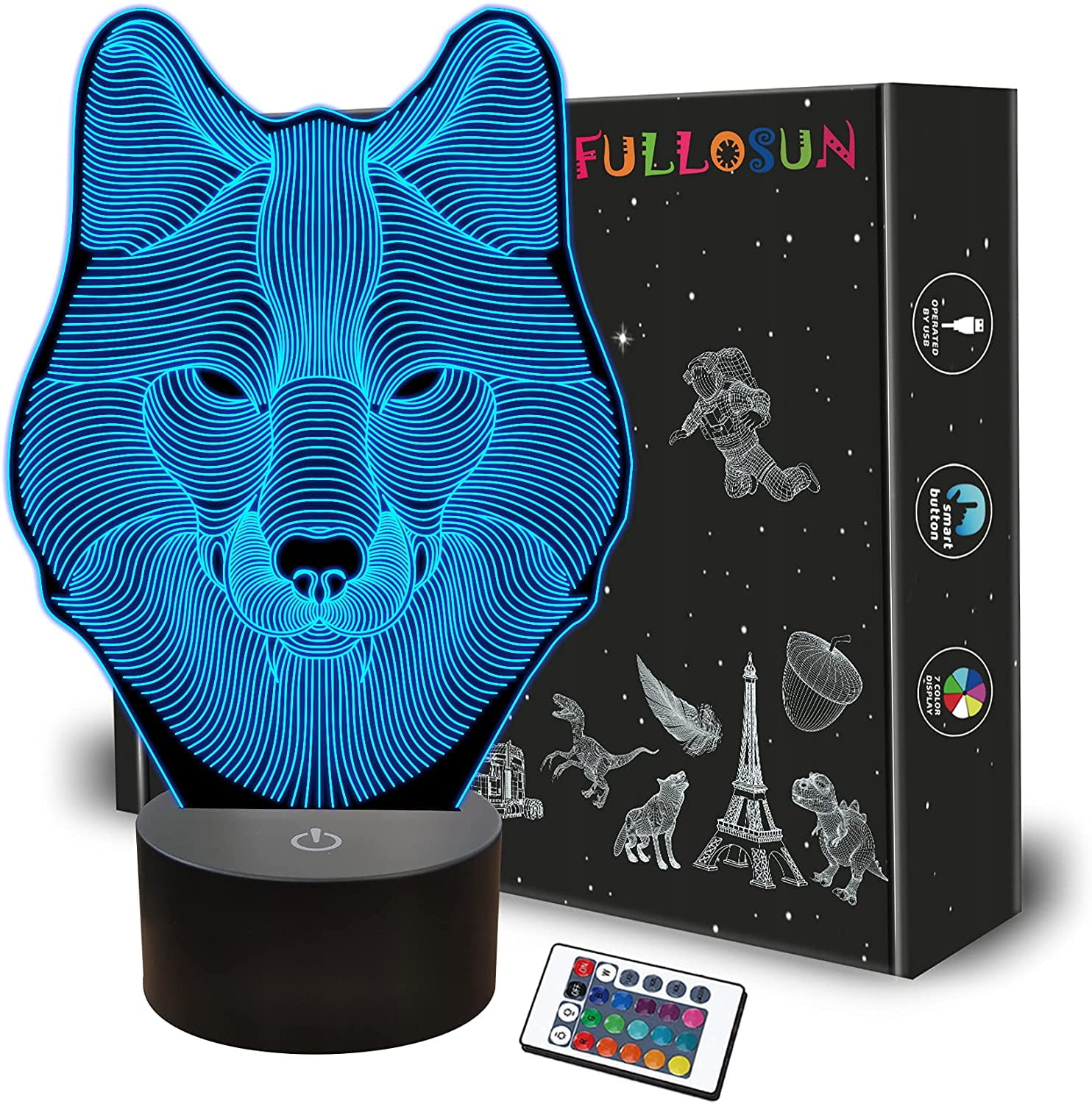 3D Illusion Lamp Wolf Led Night Light 7 Colours Flashing Touch Switch Bedroom Decoration Lighting for Kids Christmas Gift 