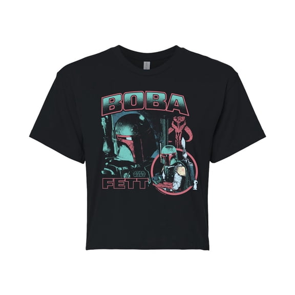 Star Wars - Boba Fett Bounty Hunter Collage - Juniors Cropped Tee