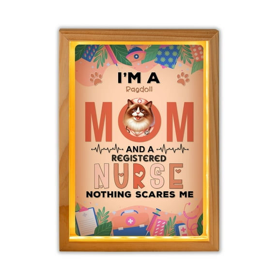 I'm a Ragdoll Mom and a Registered Nurse Nothing Scares Me Acrylic Plaque with Wood Photo Frame Box Cat Lover Kitten Owner Gifts Idea Light Box - 00002