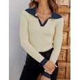 thumbnail image 2 of Sweaters for Women Fall Long Sleeve V Neck Ribbed Knit Pullover Tops Casual Slim Fit Basic Tee Shirts, 2 of 4