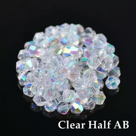 EOEMY 3mm 4mm 6mm 8mm Bicone Faceted Crystal Glass Loose Crafts Beads Jewelry Making-#120 Clear Half Ab-4mm (100Pcs)