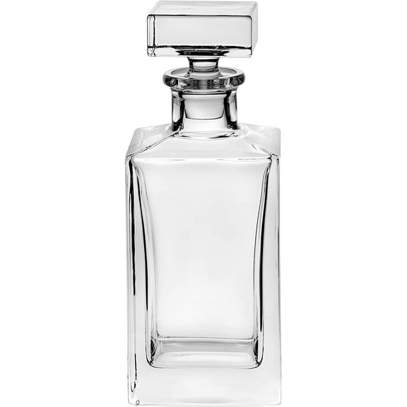 Square Whiskey Decanter - 25 oz. - By Barski - Square Decanter for Whiskey - Liquor - With Stopper - Classic Clear - Made in Europe