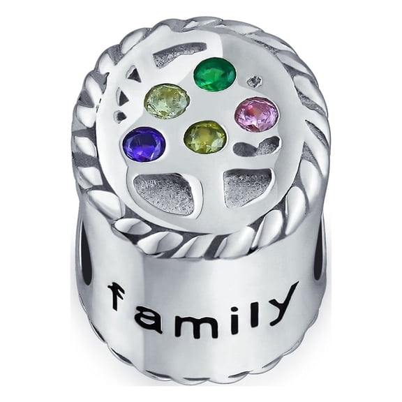 Bling Jewelry Womens Multi Color CZ Family Tree of Life Charm Bead for Mother Wife Silver Bracelet