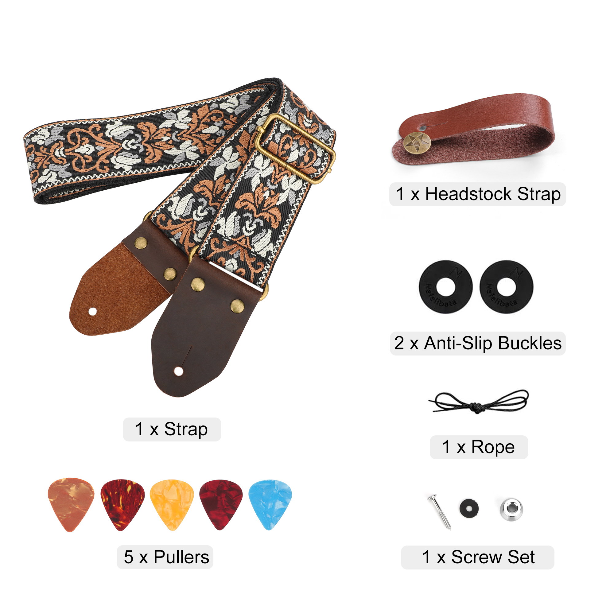 EEEkit Cotton Embroidery Guitar Strap with Picks photo 6