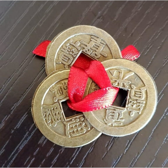 Feng Shui Money Luck Talisman 3-Coins Tied Attract Wealth