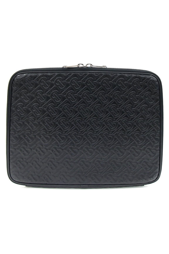 Pre-Owned Burberry clutch bag TB Monogram laptop case black leather PC document men's BURBERRY