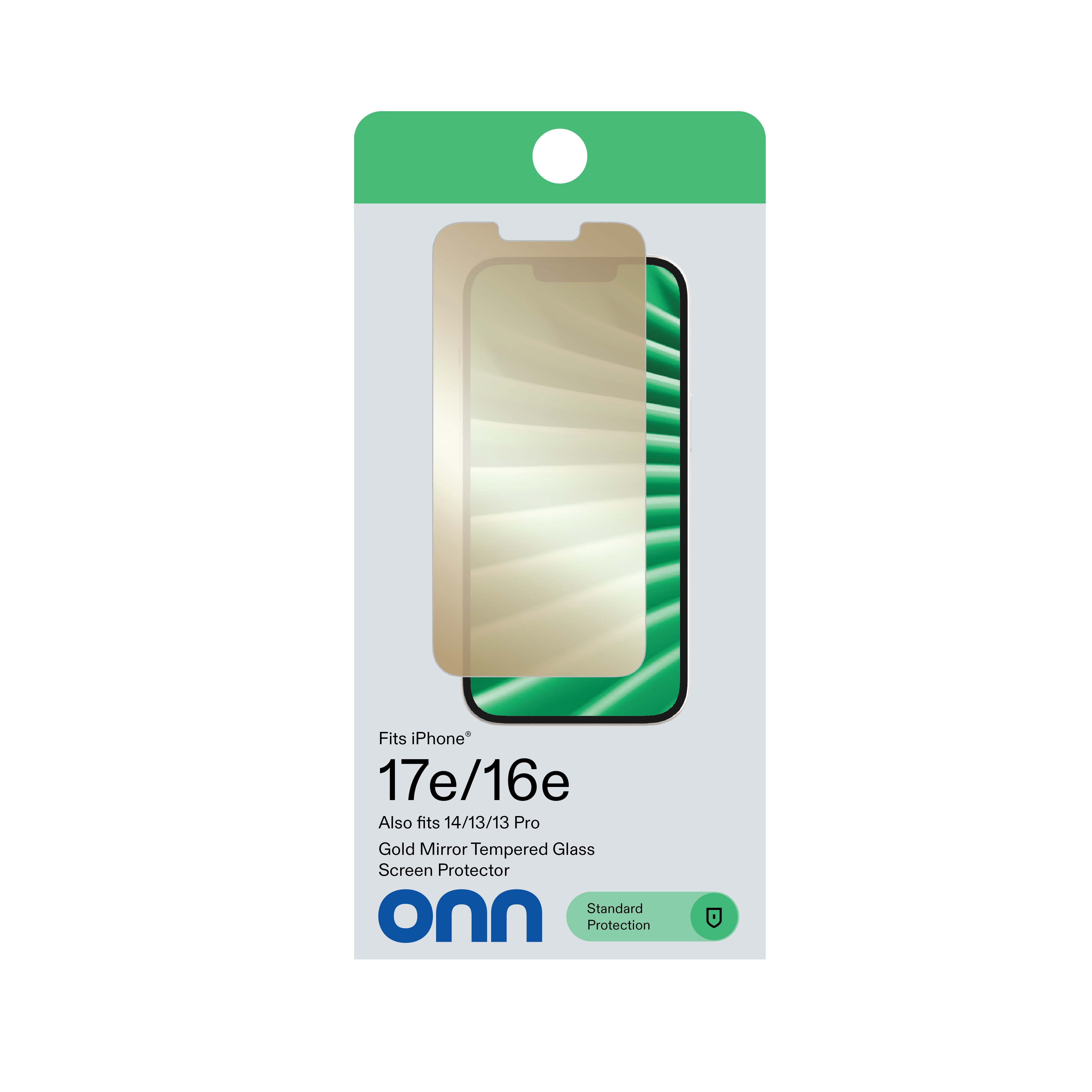 onn Mirror Glass Screen Protector for iPhone 17e / 16e / 14 / 13 / 13 Pro with Easy Application Tray - Gold Mirror Finish