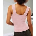thumbnail image 5 of Women'S Square Neck Wide Strap Crop Tank Tops Flower Going Out Tops Slim Fit Lettuce Trim Crop Tops Pink M, 5 of 6