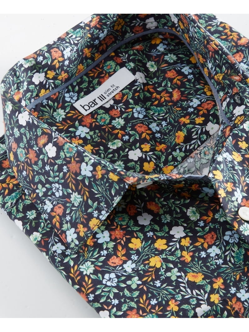 bar 3 slim fit dress shirts Bar Iii Dress Shirt Men's S 14-14.5 32/33 Multi Slim-Fit Water Floral Stretch
