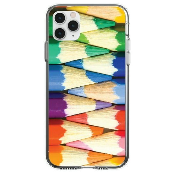 DistinctInk Clear Shockproof Hybrid Case for iPhone 12 Pro MAX (6.7" Screen) - TPU Bumper, Acrylic Back, Tempered Glass Screen Protector - Rainbow Colored Pencils - Rainbow Art Supplies