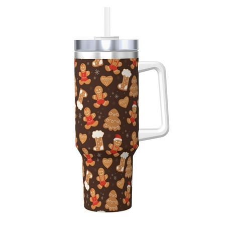 

Gaeub Christmas Gingerbread Cookies Print Stainless Steel Hot/Cold Coffee Cup 40oz Ice Bully Cup With Handle And Straw Travel Coffee Cup