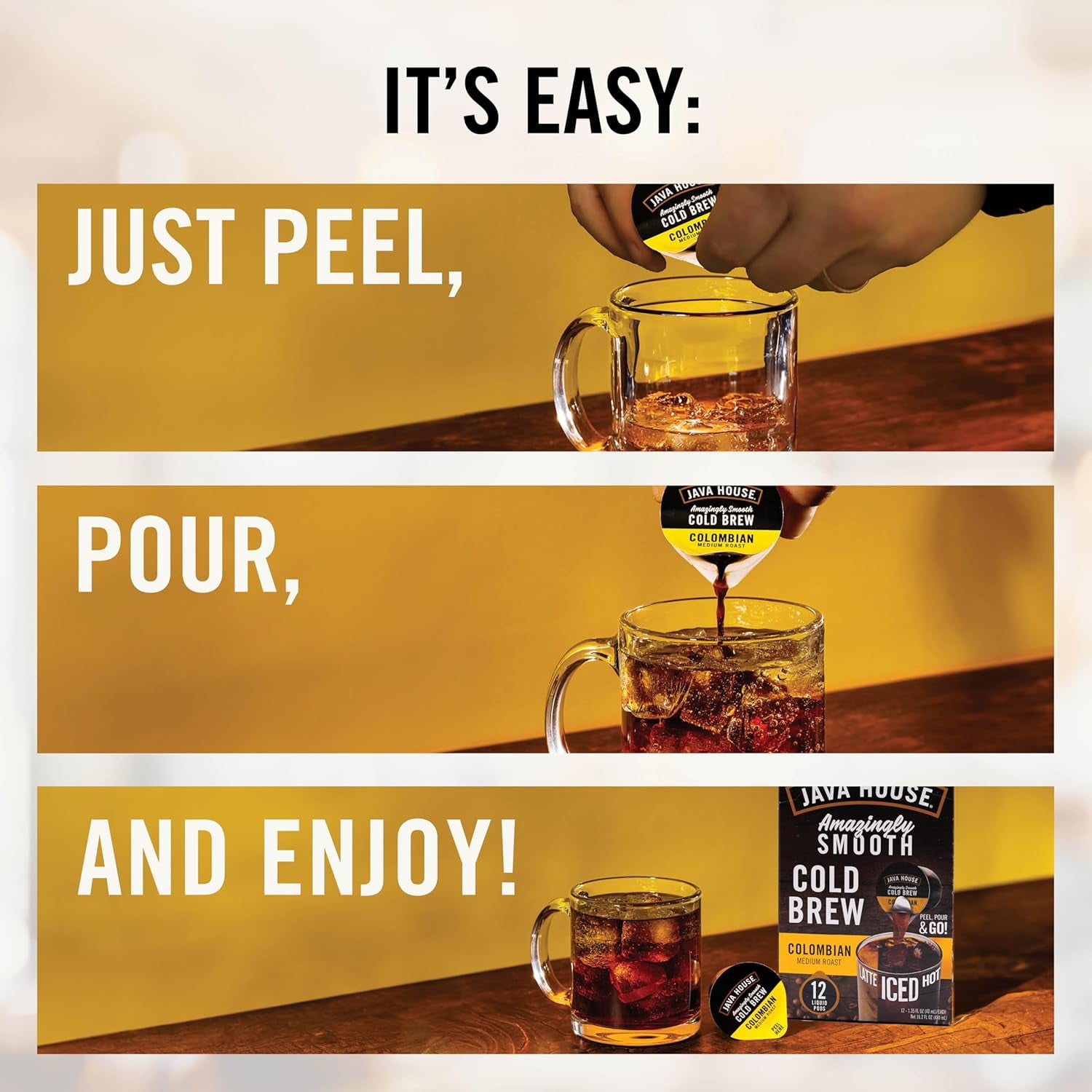 Java House Single-Serve Cold Brew Pods – Premium 100% Arabica Medium Roast Liquid Concentrate – Smooth, Bold, Ready Hot or Iced – 36 Pods