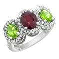 thumbnail image 1 of 10K White Gold Natural HQ Ruby 3-Stone Ring Oval Diamond Accent, size 5.5, 1 of 2