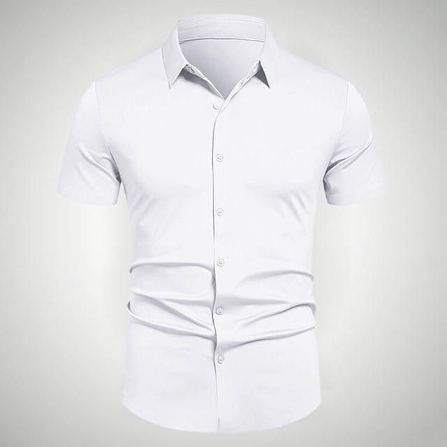 pstuiky Camisas de vestir de manga corta para hombre, Camisa informal de negocios de color liso con solapa y botones de manga corta para hombre ropa de hombre xxl