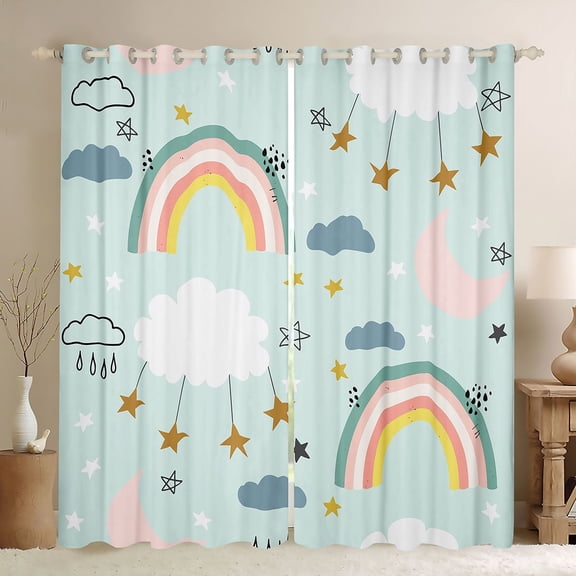 Homewish Cute Rainbow Black Out Curtains,Lovely Stars Print Curtains Pack of 2 (42x63 Each),Fairy Tale Theme Bedroom Curtains For Girl Boys,Ultra Soft Home Decor