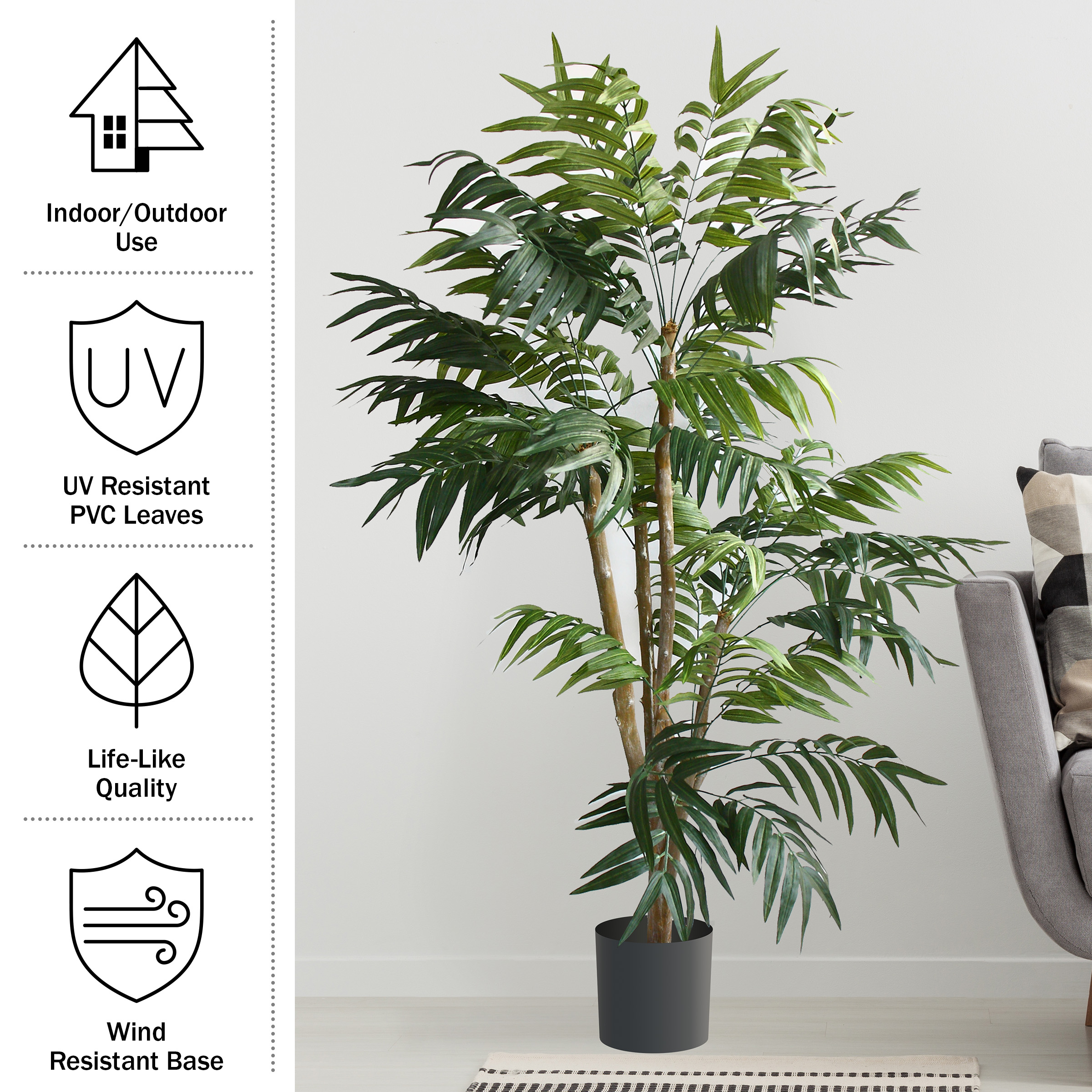 Pure Garden 5-Foot Artificial Palm Tree – Potted Tropical Fake Plant