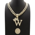thumbnail image 3 of iJewelry2 Kings and Queens Crowned Initial Letter W Crystals Pendant Gold-tone Cuban Linked Chain Necklace, 3 of 3