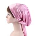 thumbnail image 4 of Qarigey Gorro estampado para mujer, a la moda, con lazo, suave, para la cabeza, turbantes, envolturas de satén para el pelo para mujer, para Sombreros Rosa, 4 of 4