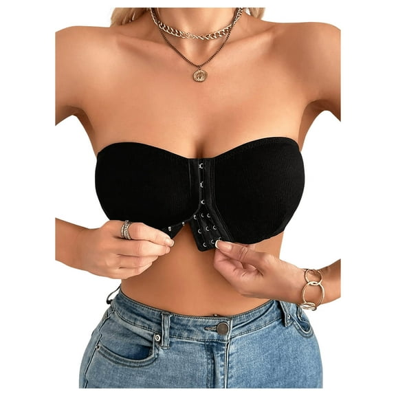 Women's Strapless Bra Wireless Bralettes Front Closure Bandeau Bra
