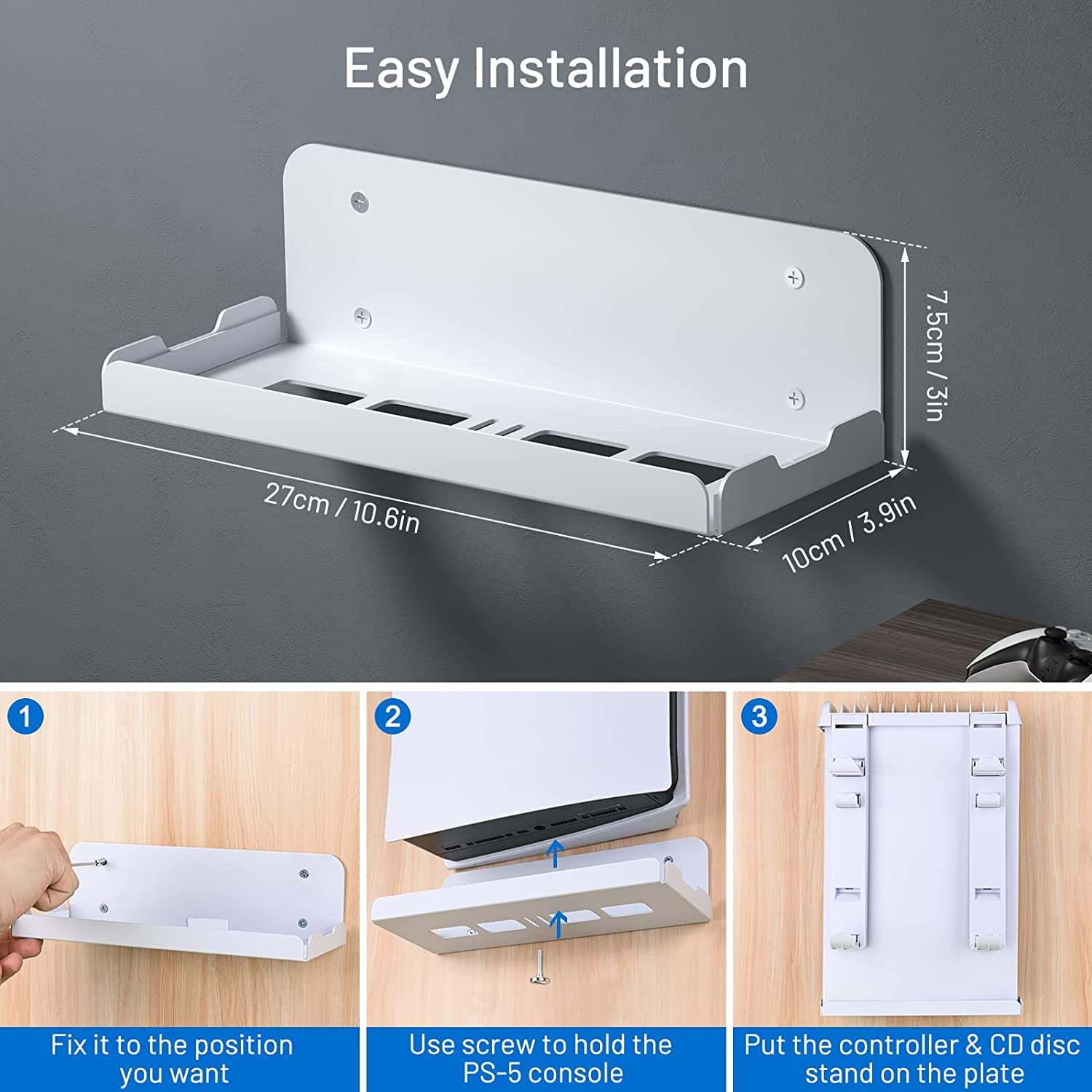 Wall Mount for PS5 Disc & Digital Edition, 8 in 1 PS5 Wall Mount Kit, for PS5 Console, PS5 Controller, Headset, PS-VR2 Controller, and 14 Game Slots