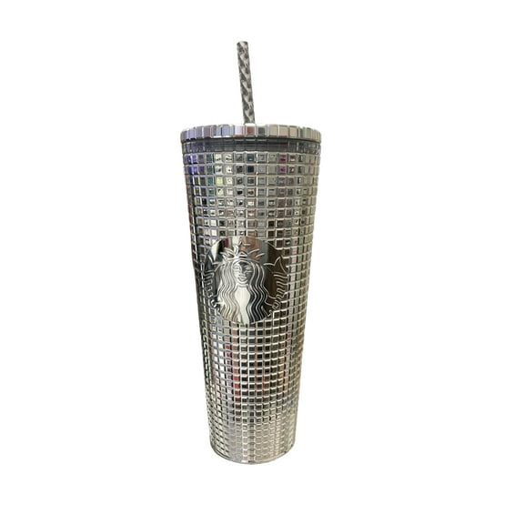 Starbucks Venti Tumbler 24 oz Silver Mirror Grid