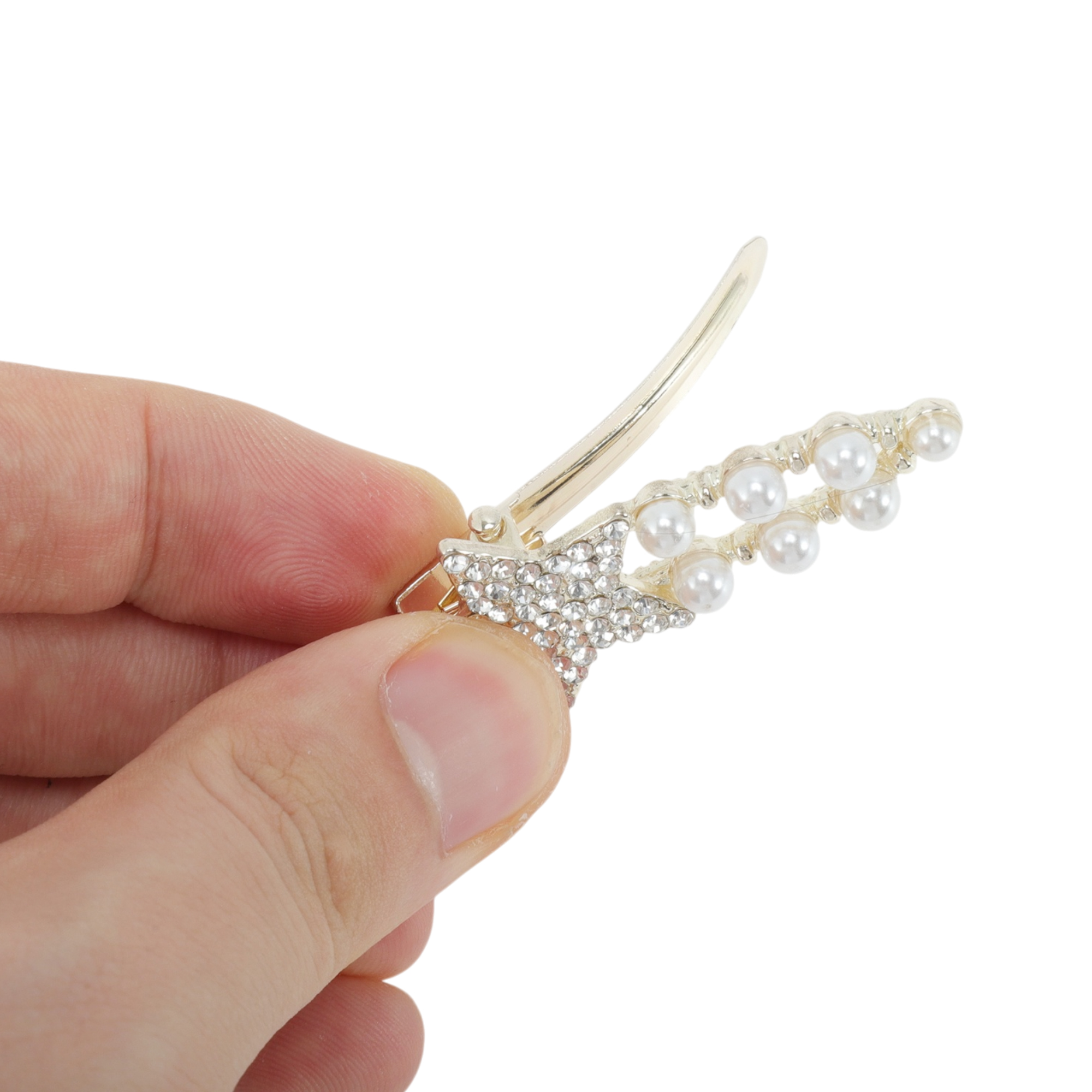 Unique Bargains Exquisite Gold Tone White Transparent Rhinestone Star Hollow Press Clip