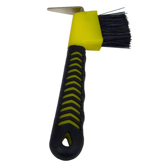 Intrepid International Hoof Pick Brush with Rubber Grip-Yellow