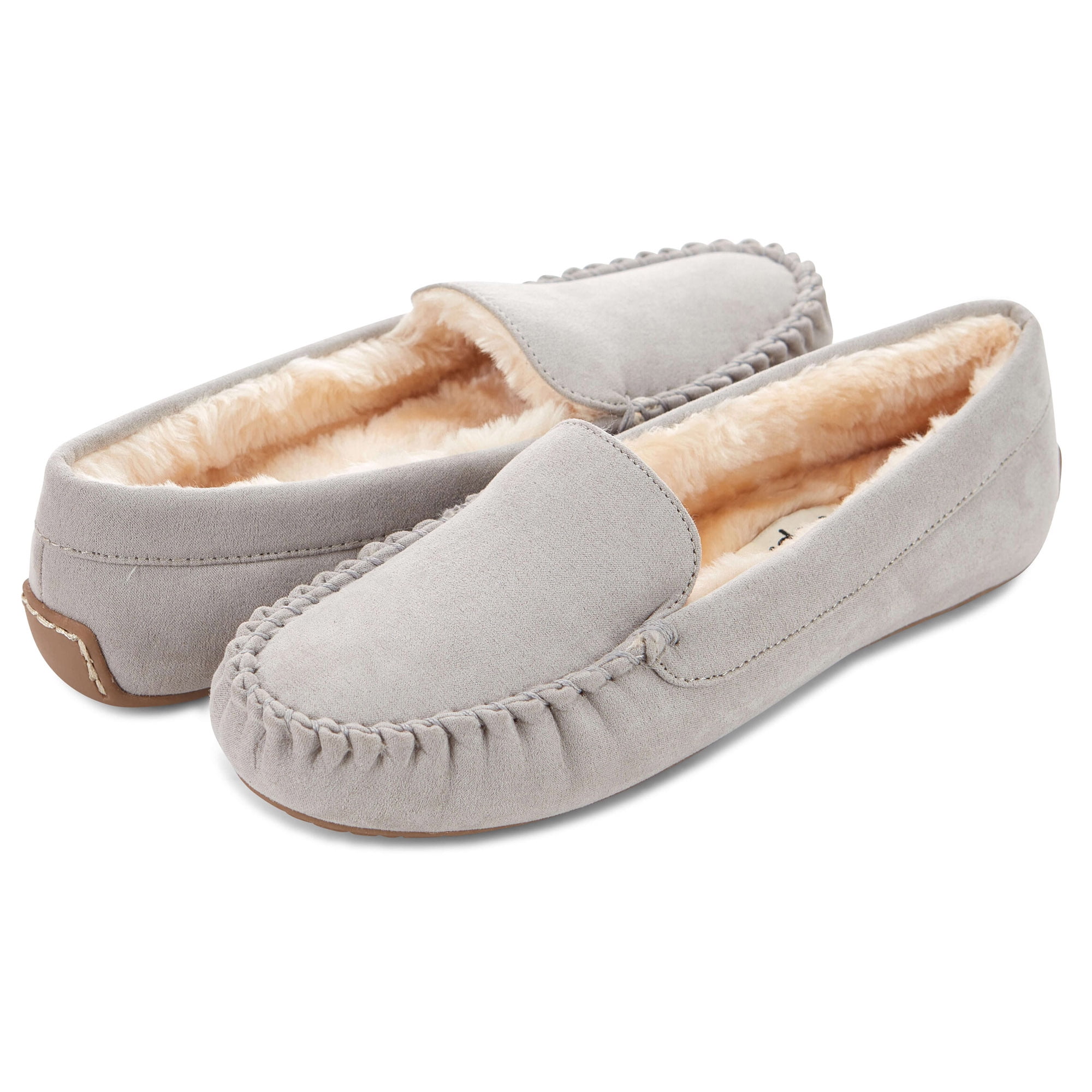 Floopi Womens Indoor/Outdoor Faux Fur Lined Basic Moccasins Slipper W/Memory Foam