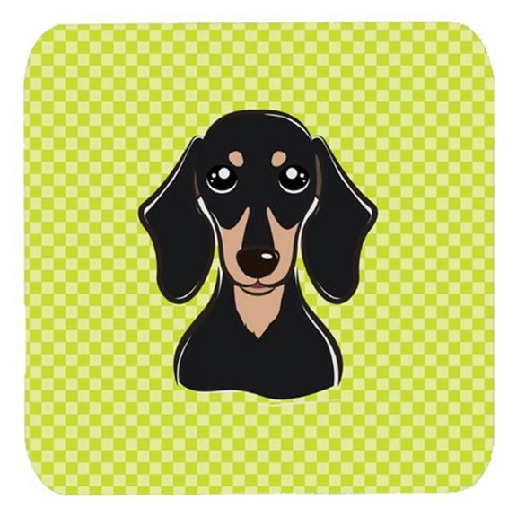 3.5 x 3.5 In. Checkerboard Lime Green Smooth Black And Tan Dachshund Foam Coasters, Set Of 4