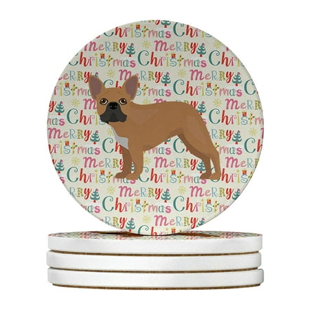 

French Bulldog #2 Merry Christmas Large Sandstone Coasters Pack of 4 4 in x 4 in