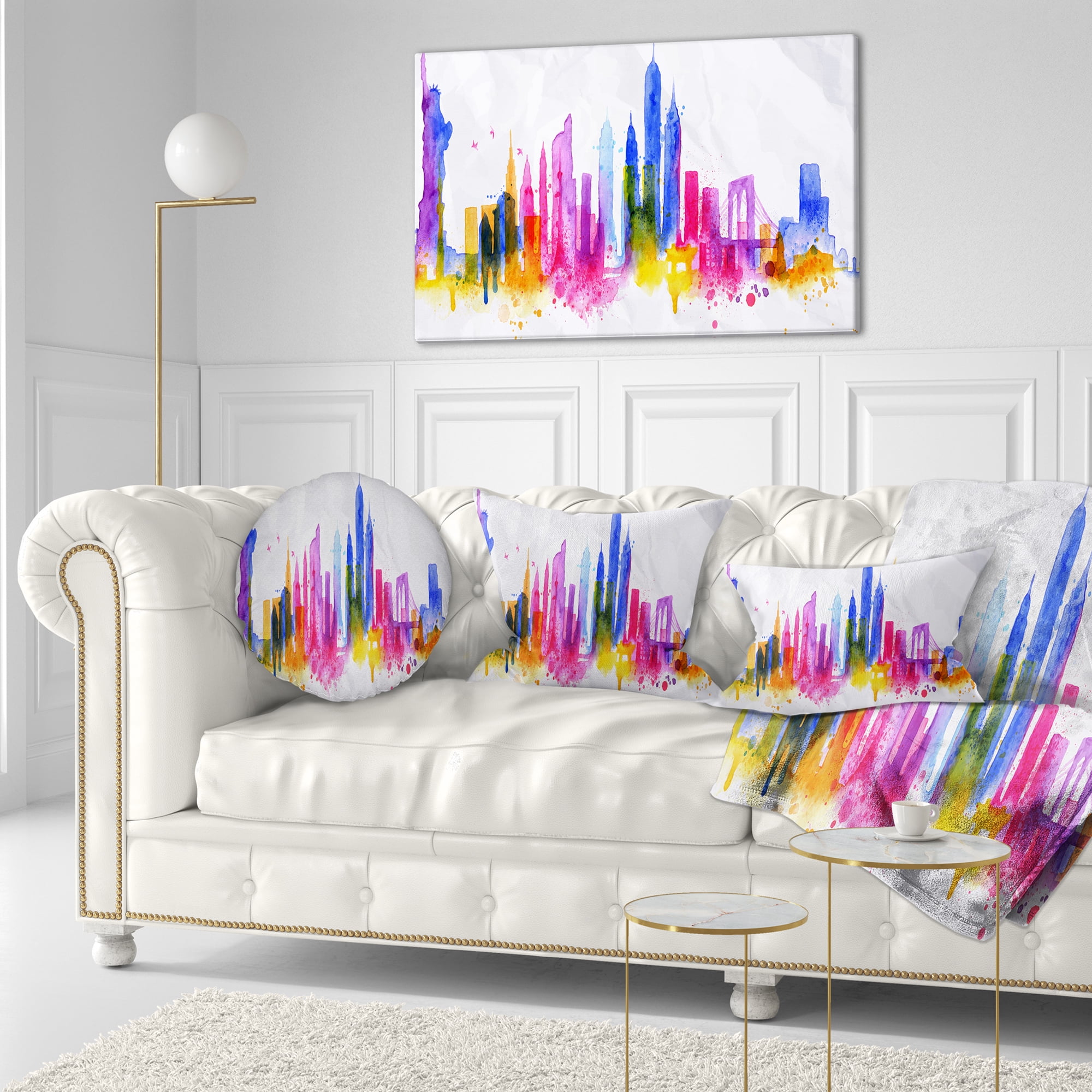 Designart Silhouette Overlay New York - Cityscape Throw Pillow - 12x20