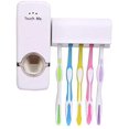 thumbnail image 1 of Automatic Toothpaste Dispenser with Wall Mount Toothbrush Holder Toothpaste Squeezer with 5 Brushes Set Kids Hands Free Toothpaste Dispenser for Shower Bathroom Sink (White), 1 of 3