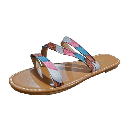 

PMUYBHF Female Women Sandals Size 6 Low Heel Ladies Summer Rretro Fresh Colour Blocking Beach Non Slip Outside Wear Big Size Sandal Slippers 41 Pink