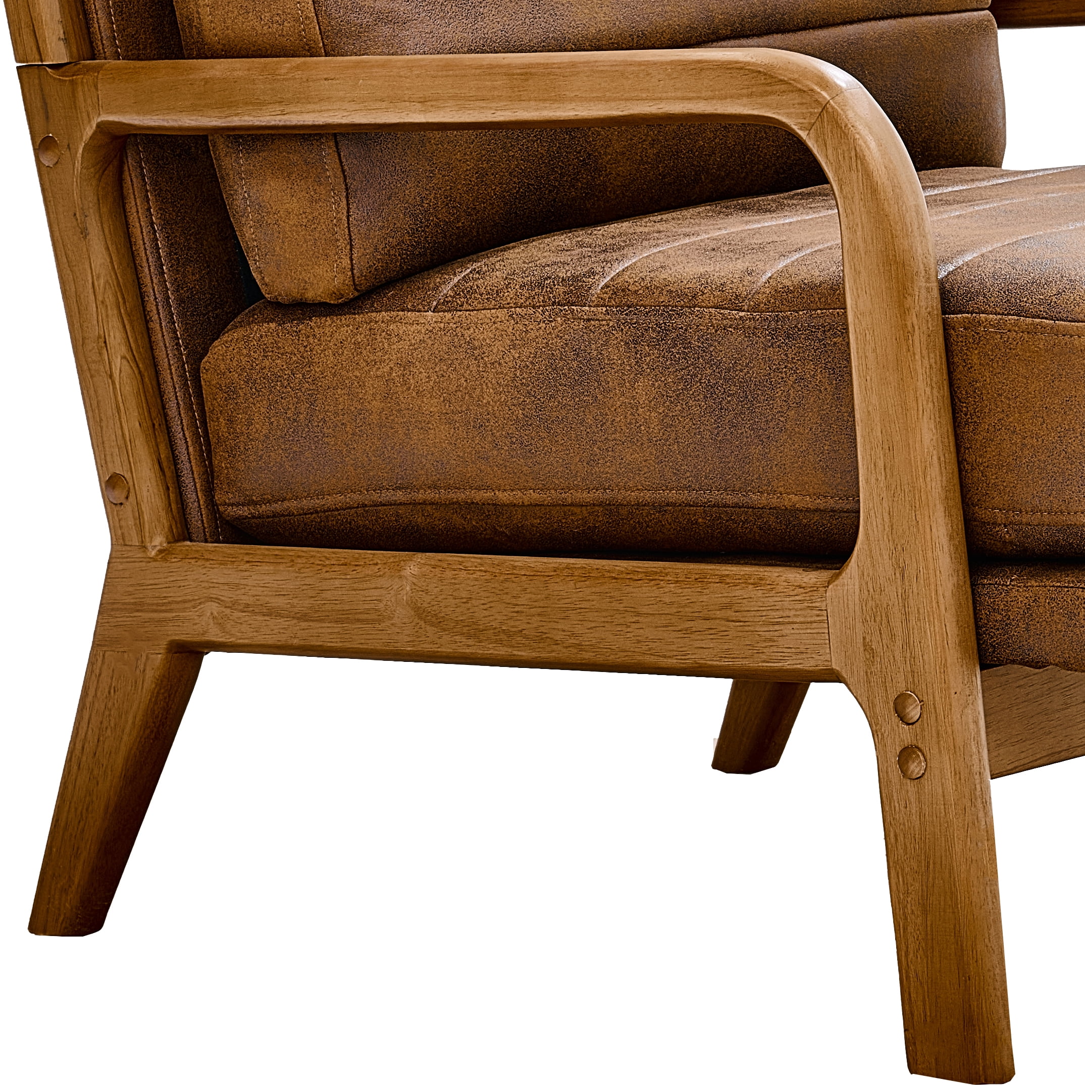 Foil Fabric Accent Chair with Solid Wood Frame, Modern Lounge Chair and Curved Armrest Reading Chair for Living Room Bedroom, Light Brown