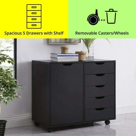 5 Drawer Office Storage File Cabinet  Under desk storage file cabinets for Home Office  Office Organization Filing Cabinet with Wheels  Printer stand with storage  180 lbs Capacity â€“ Black