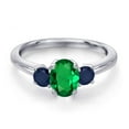 thumbnail image 3 of Gem Stone King 925 Sterling Silver Green Nano Emerald and Blue Sapphire Engagement Ring for Women | 1.04 Cttw | Oval 7X5MM | Gemstone May Birthstone | Size 9, 3 of 6
