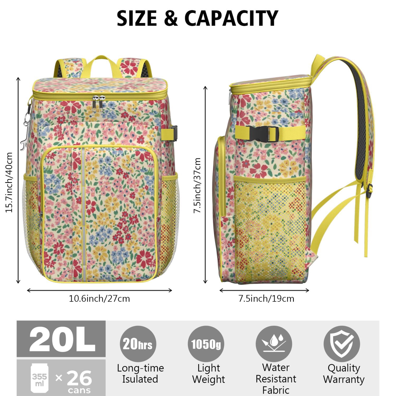Travel Cooler Bag - Pioneer Flower Camping Beer Cooler Backpack with Bottle Opener- Waterproof Insulated Picnic Backpacks - Cooler Bag for Beach