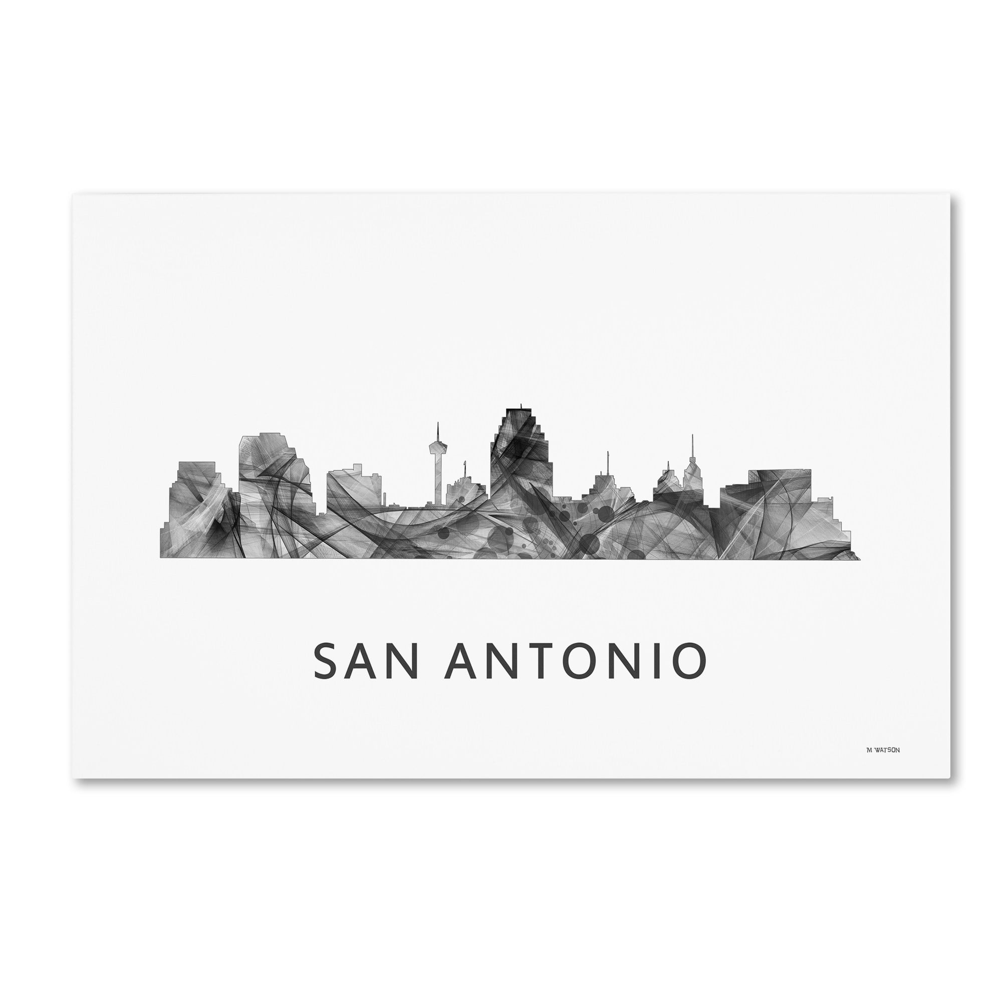 Trademark Fine Art 'San Antonio Texas Skyline WB-BW' Canvas Art by Marlene Watson