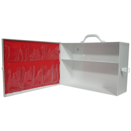 Empty Metal Industrial Cabinet - Empty Two-Shelf Industrial First Aid Metal Cabinet w/door pouch Medique MS-FAK-10322