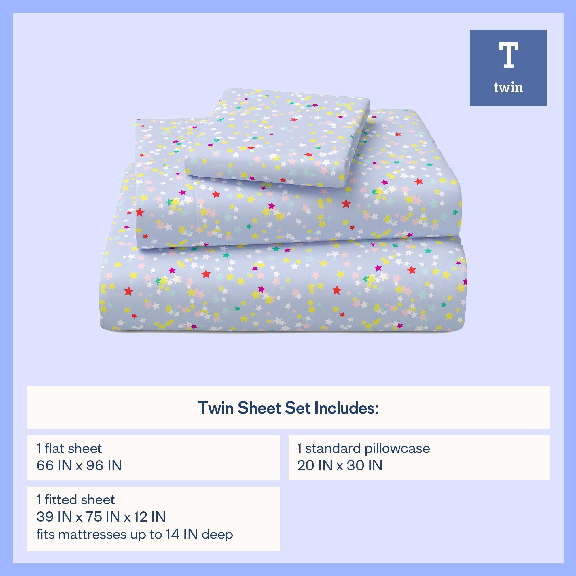 Mainstays Kids Microfiber Bed Sheet Set, Twin, Stars, 3 Pieces