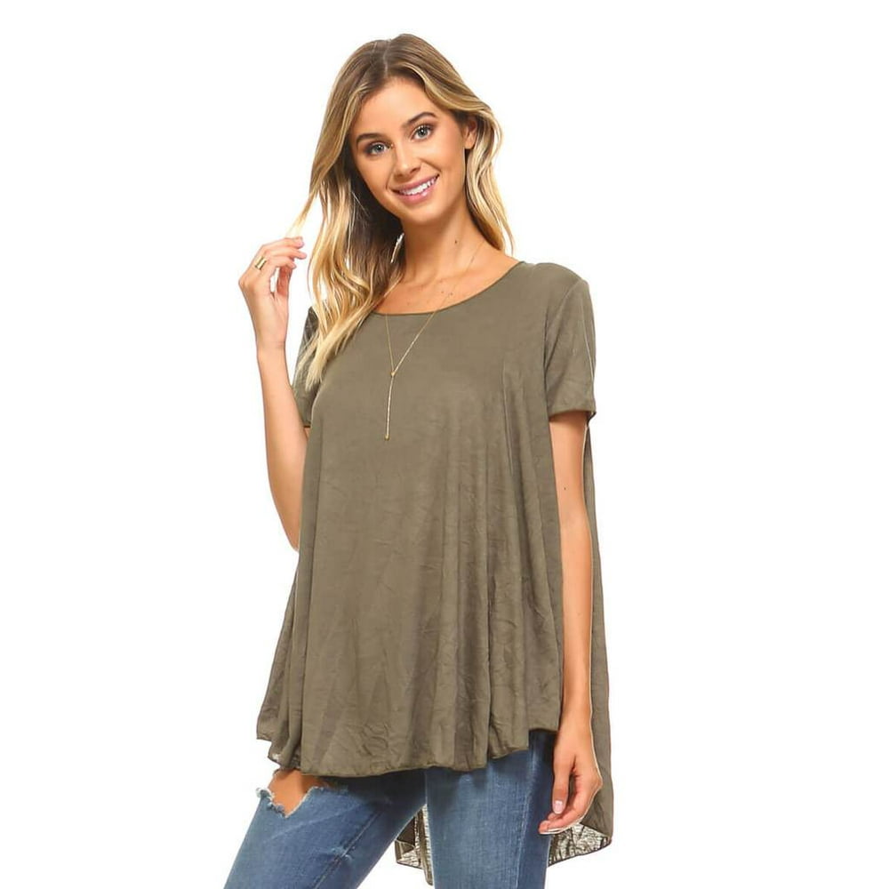 Simplicitie - Simplicitie Women's Short Sleeve Loose Fit Flare Flowy T ...