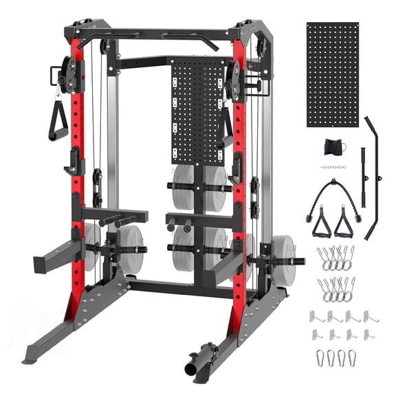 Power Cage, 2000LB Power Rack with Dual Independent Pulley System, Squat Rack with Adjustable Cable Crossover, Multi-Function Home Gym Workout Machine for Home