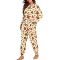 thumbnail image 2 of SCRAWLGOD Thanksgiving Women's Pajamas Set Drawstring 2 Piece Lounge Set Long Sleeve Pjs Soft Sleepwear Full-Length Pants with Pockets Elastic Band, Pumpkin Leaf Corn Stripe Turkey Print, S, 2 of 7