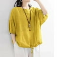 thumbnail image 3 of Women Summer Tops Casual Women Loose Sleeve Neck Blouse Round Shirt Short Summer Top Solid Women's Blouse Ladies Size Large Tops Womens plus And Blouses Laced Sleeves Long Shirt T Tunics Yellow XL, 3 of 3