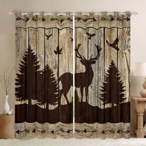 Homewish Rustic Hunting Adult Curtains Pack of 2 (42x84 Each), Jungle Deer Moose Animal Curtains Blackout, Old Barn Door Bedroom Curtains, Window Curtains Bedroom Decor