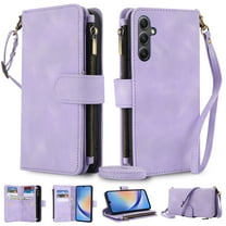 Crossbody Wallet Case for Samsung Galaxy S24 FE, Premium PU Leather Phone Case with RFID Blocking Card Holder Zipper, Wrist Strap & Lanyard, Flip Stand Purse Cover for Samsung Galaxy S24 FE, Purple