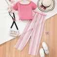 thumbnail image 5 of NAFUU Fashion Girls Clothes Set Girls 2 Piece Outfits Casual Summer Short Sleeve Ribbed Off Shoulder Top With Striped Pants Belt Stylish Party Outfit Set Adorable Clothes 9-10 Years, 5 of 9