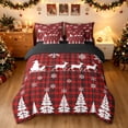 thumbnail image 3 of Manfei Kawaii Xmas Reindeer King Bedding, Merry Christmas Plaid King Bed in a Bag, Red White, Black Reversible, 7 Pieces, 3 of 6