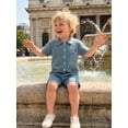 thumbnail image 4 of BemeyourBBs Toddler Baby Boy Summer Clothes Newborn Infant Boys Baptism Outfit Cotton Gauze Solid Color Short Sleeve Button Down Shirt Tops And Shorts Set Pocket, 4 of 9