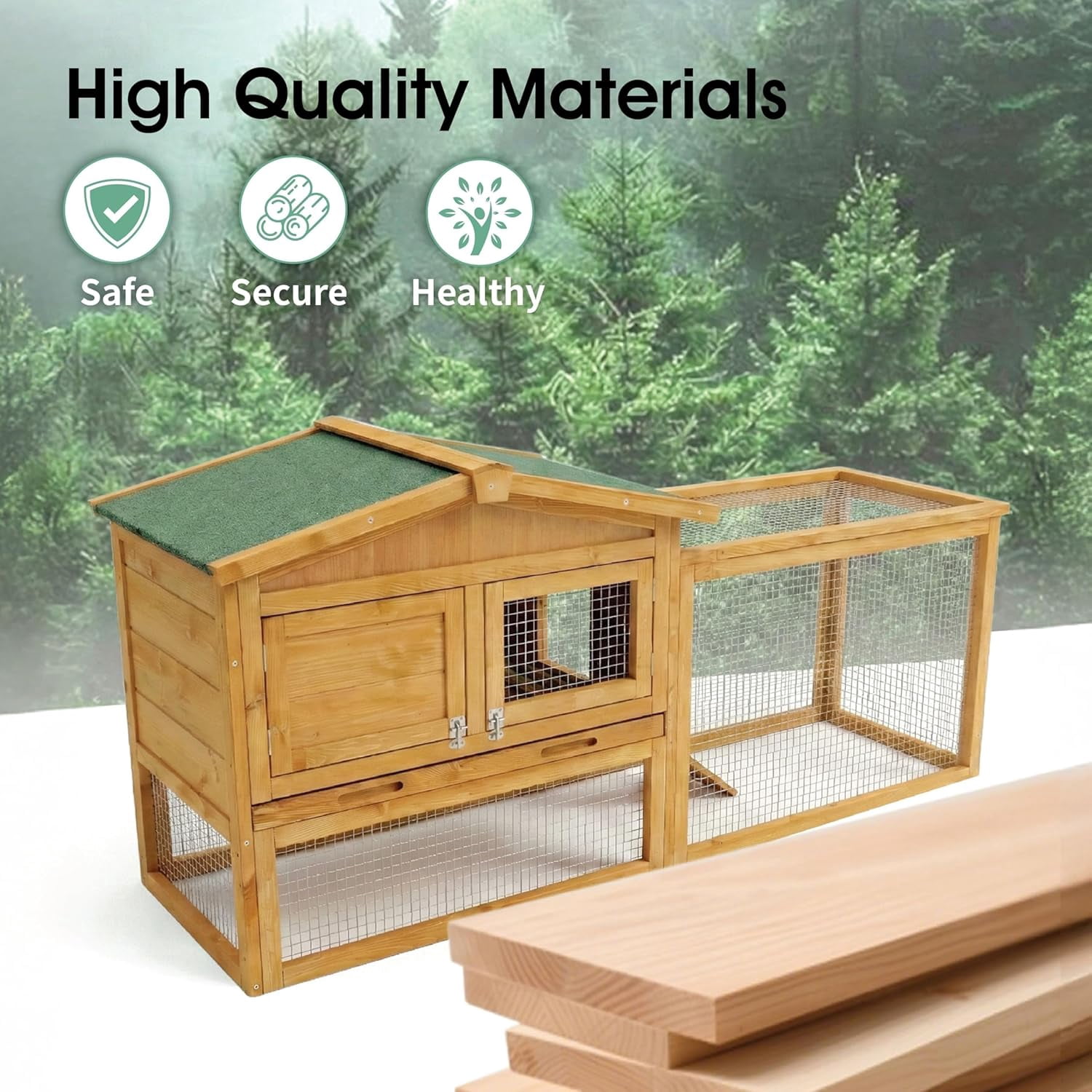 2-Story Rabbit Hutch  Indoor and Outdoor,Weatherproof Bunny Cage with Anti-Chew Metal Frame Ramp&Pull-Out No-Leak Trays for Small Animals